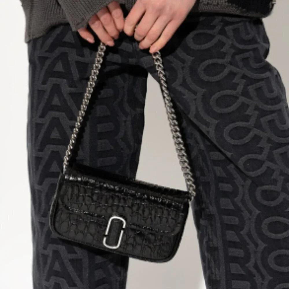 NWT! New Marc Jacobs J Marc Mini Shoulder Bag - Croc-embossed Leather Black 3way